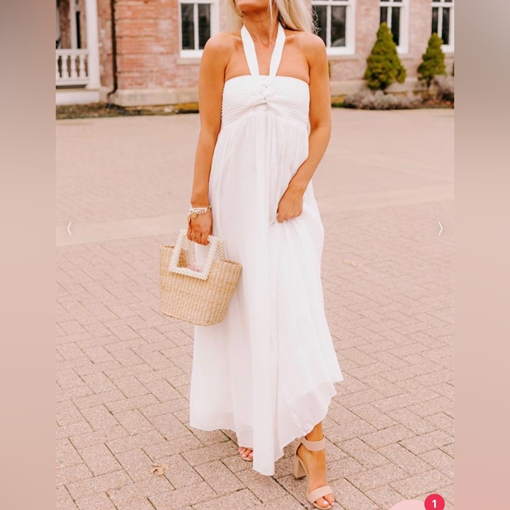 White halter maxi dress from Aakaa. NWT  Perfect for wedding season!! ❤️❤️
